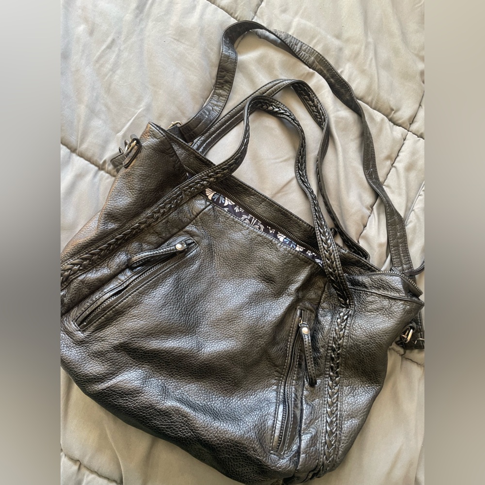 Black Faux Leather Purse with Blue Interior